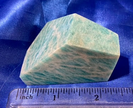 Amazonite Freeform 3 - green white pink polished stone sculpture with flash