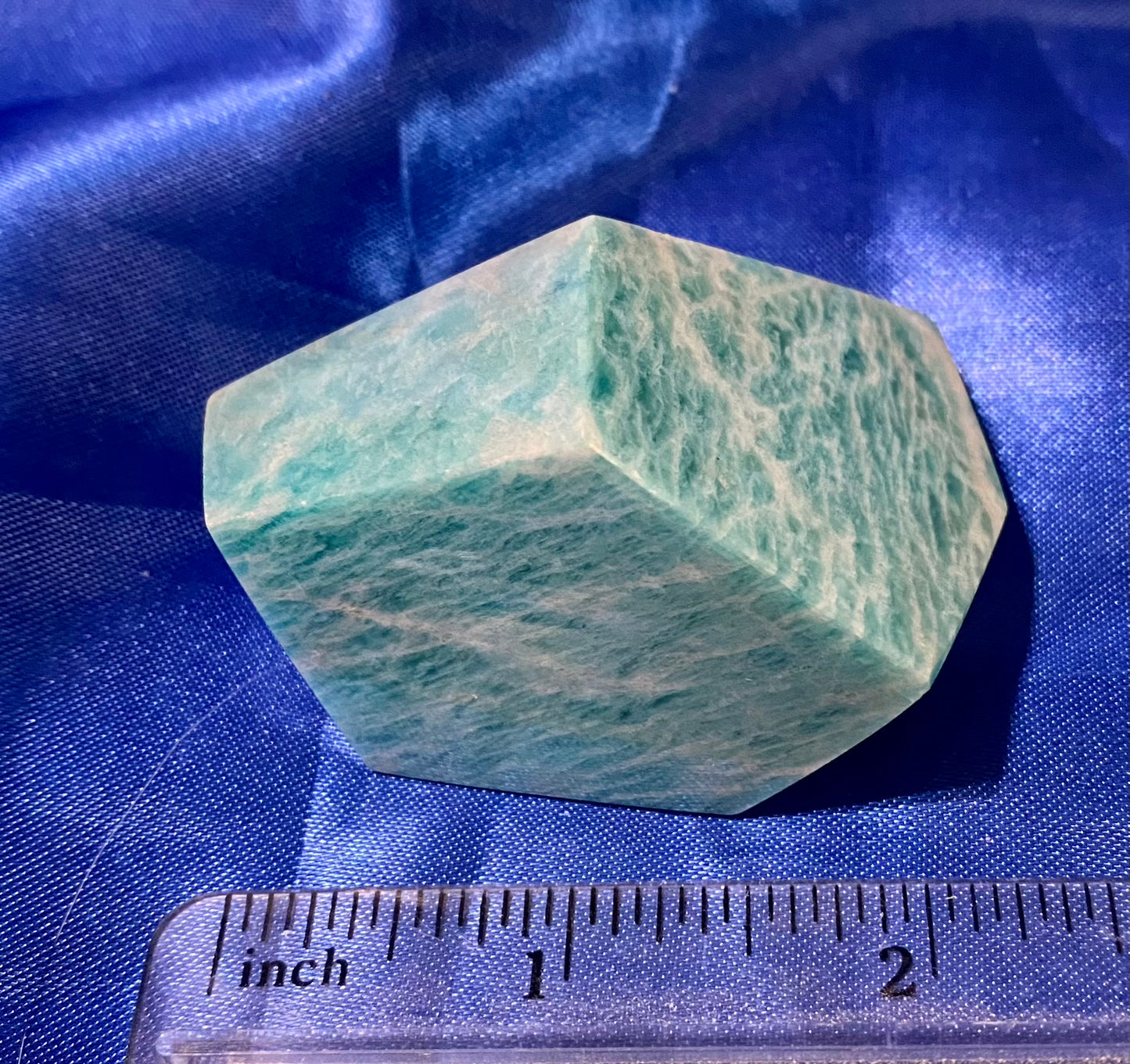 Amazonite Freeform 3 - green white pink polished stone sculpture with flash