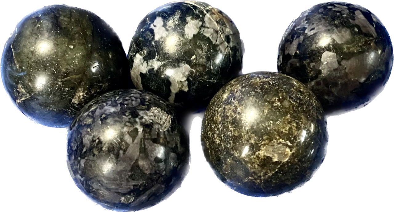 Indigo Gabbro Sphere xs11-15 - polished blue black stone sculpture