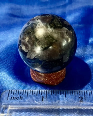 Indigo Gabbro Sphere xs11-15 - polished blue black stone sculpture