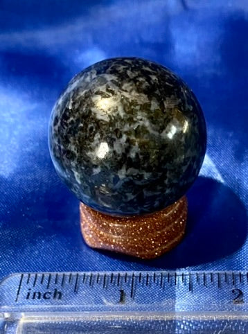 Indigo Gabbro Sphere xs16,17 - polished blue black stone sculpture