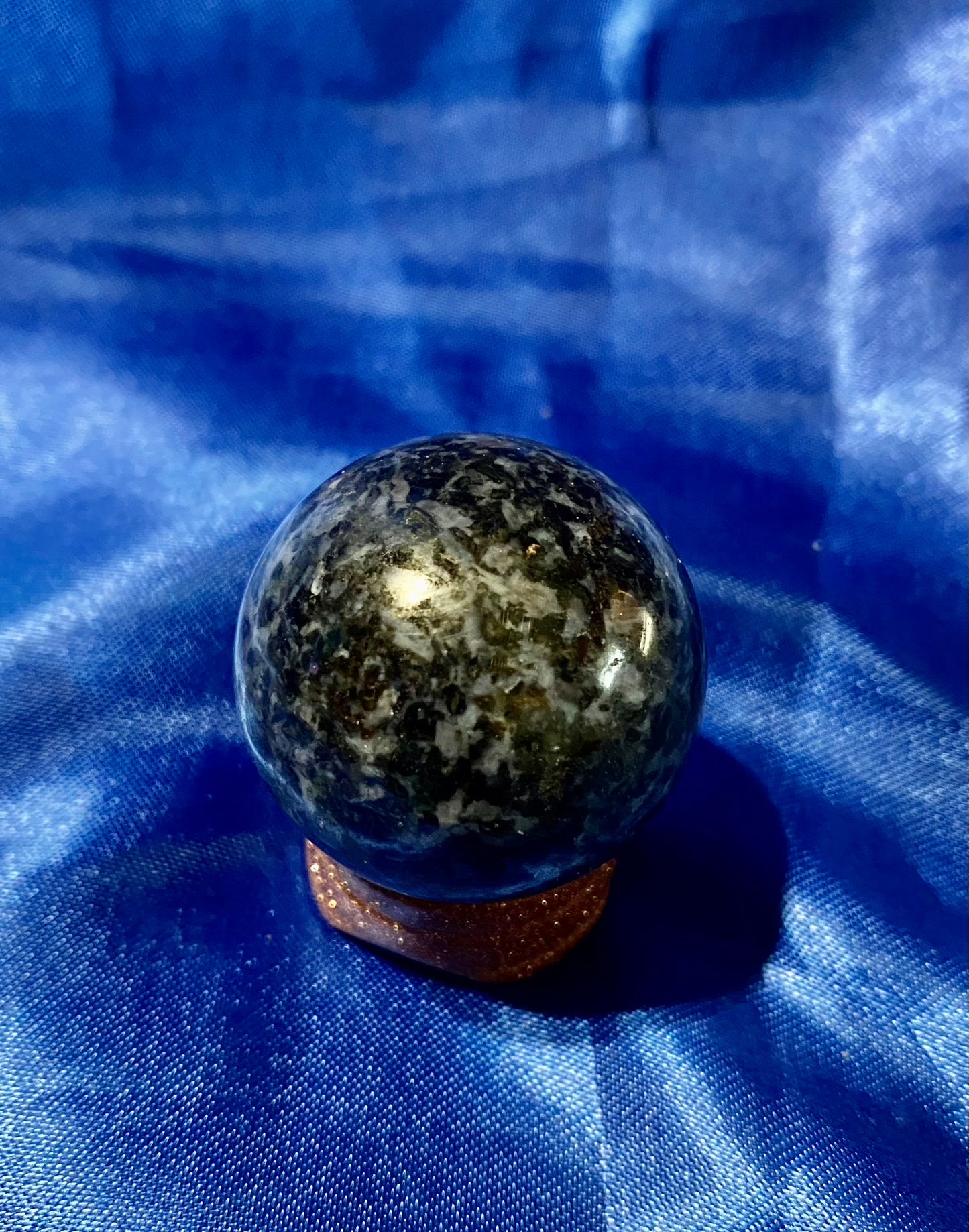 Indigo Gabbro Sphere xs16,17 - polished blue black stone sculpture