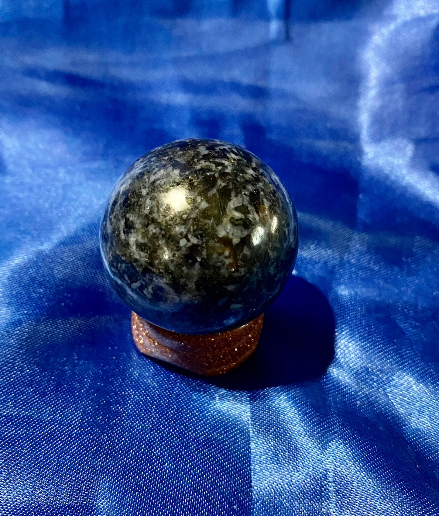 Indigo Gabbro Sphere xs16,17 - polished blue black stone sculpture