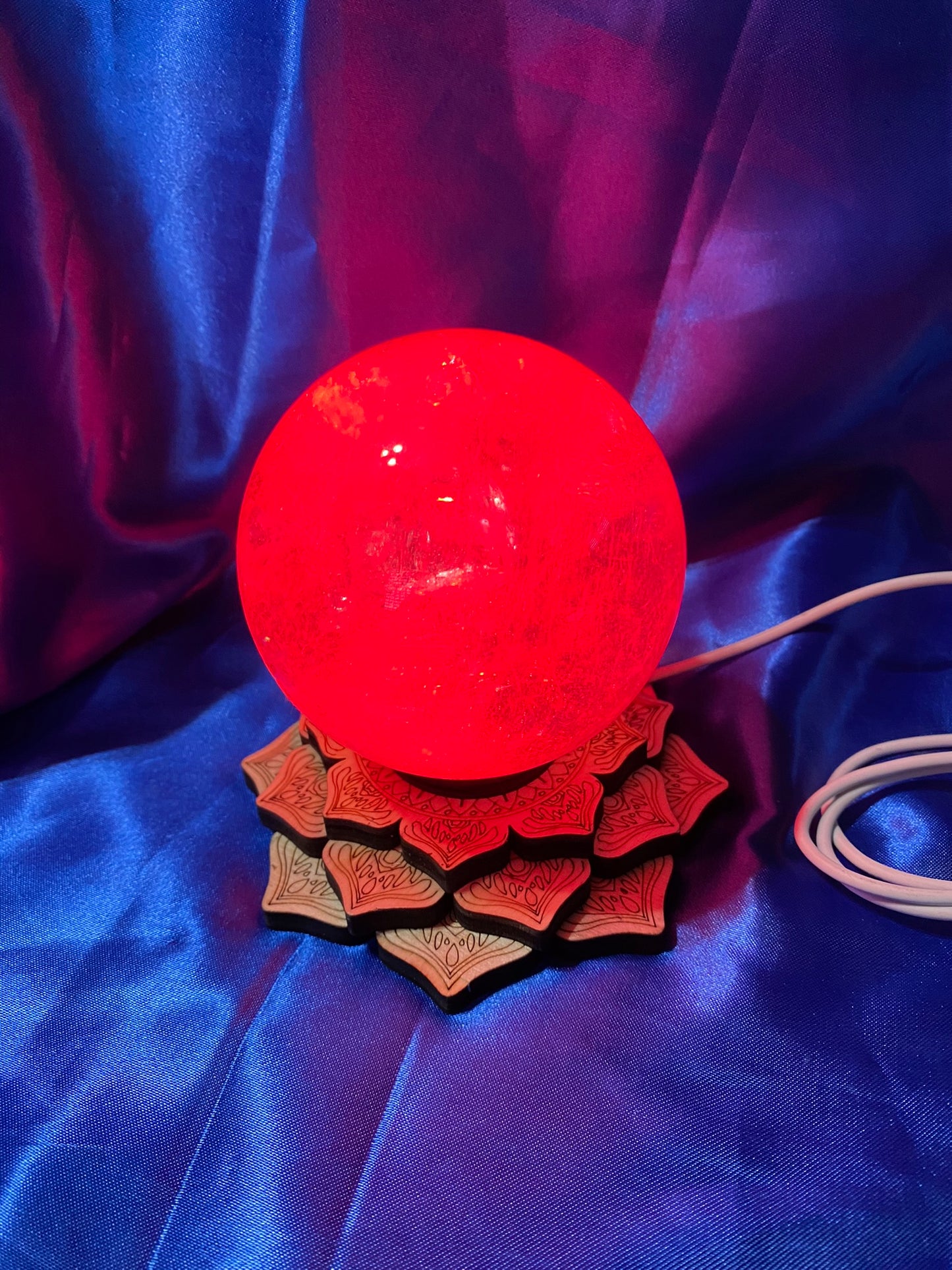 Medium Lotus Lighted Sphere or Tower Holder - 4 level etched wood with multicolored LED lights