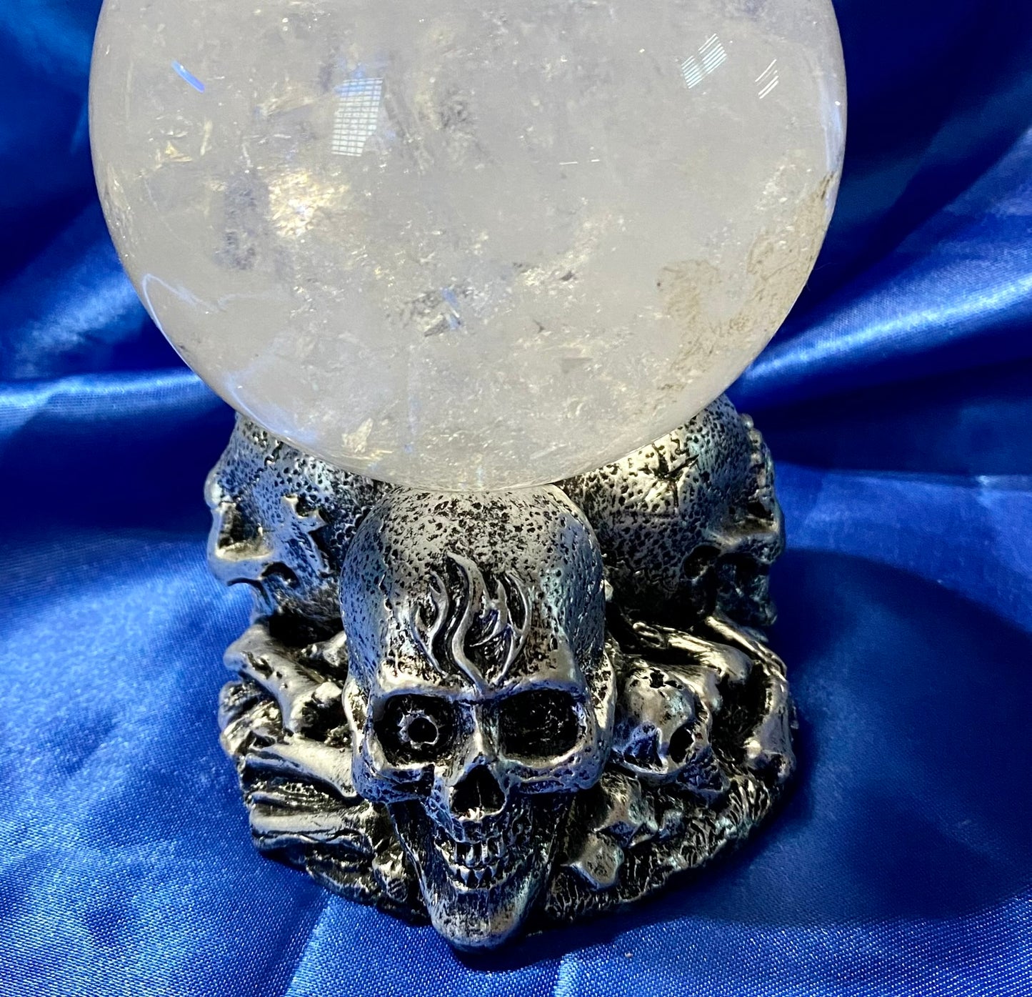 Resin Sculpture Sphere Holder Display Stand - Triple Skull, Bast Cats, or Glow-in-the-Dark Triple Skull - Halloween decor, spooky