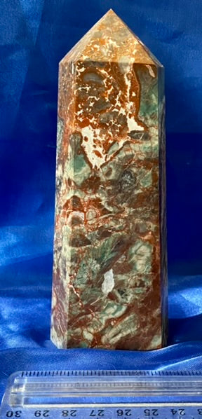 Money Agate Tower (AKA heliotrope or bloodstone) polished stone sculpture