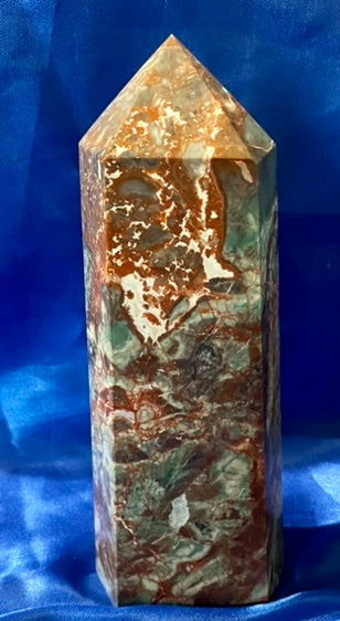 Money Agate Tower (AKA heliotrope or bloodstone) polished stone sculpture