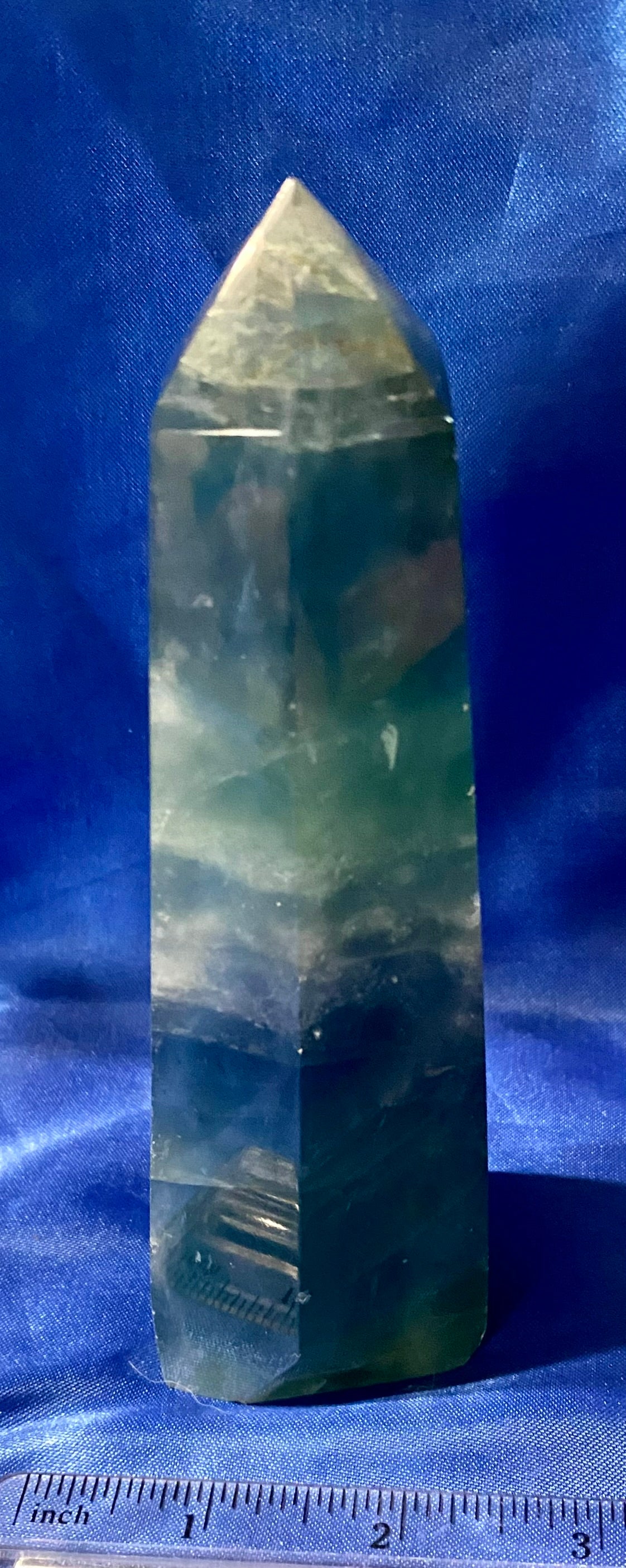 Fluorite Tower 5,6 - blue, green, purple, and white polished stone