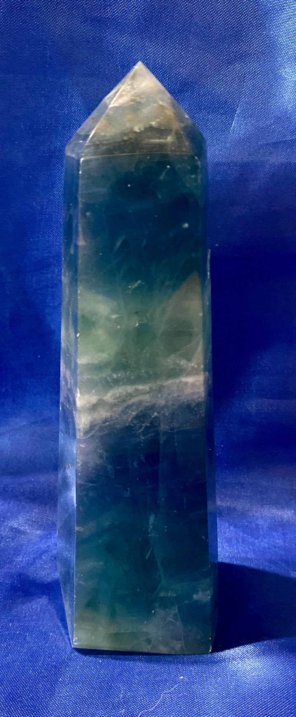 Fluorite Tower 5,6 - blue, green, purple, and white polished stone