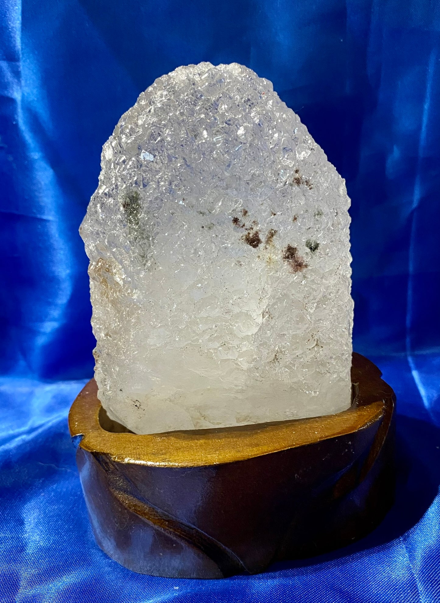 Clear Quartz Freeform with Custom-Carved Wooden Stand - AKA Rock Candy Quartz Sculpture