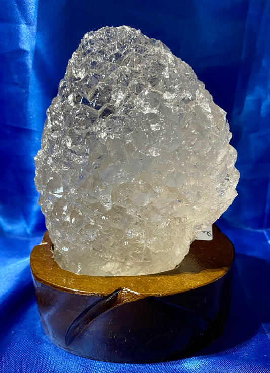 Clear Quartz Freeform with Custom-Carved Wooden Stand - AKA Rock Candy Quartz Sculpture