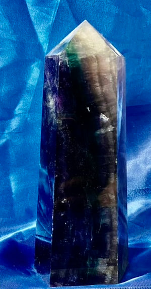 Fluorite Tower 7 - purple, blue, green, and white polished stone sculpture