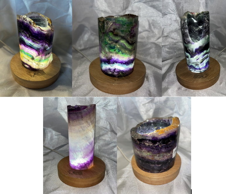 Fluorite Hollow Column, for tea light or light stand 8A-E - Rainbow colors