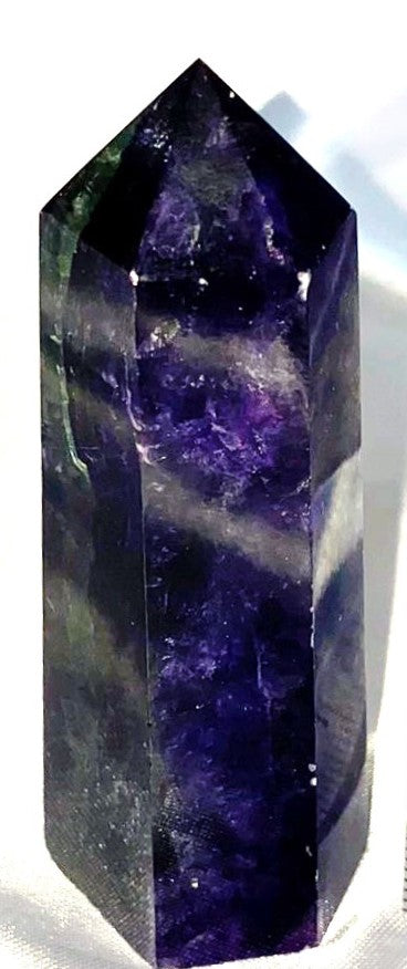 Fluorite Point 1m - polished purple blue white stone mini-tower sculpture