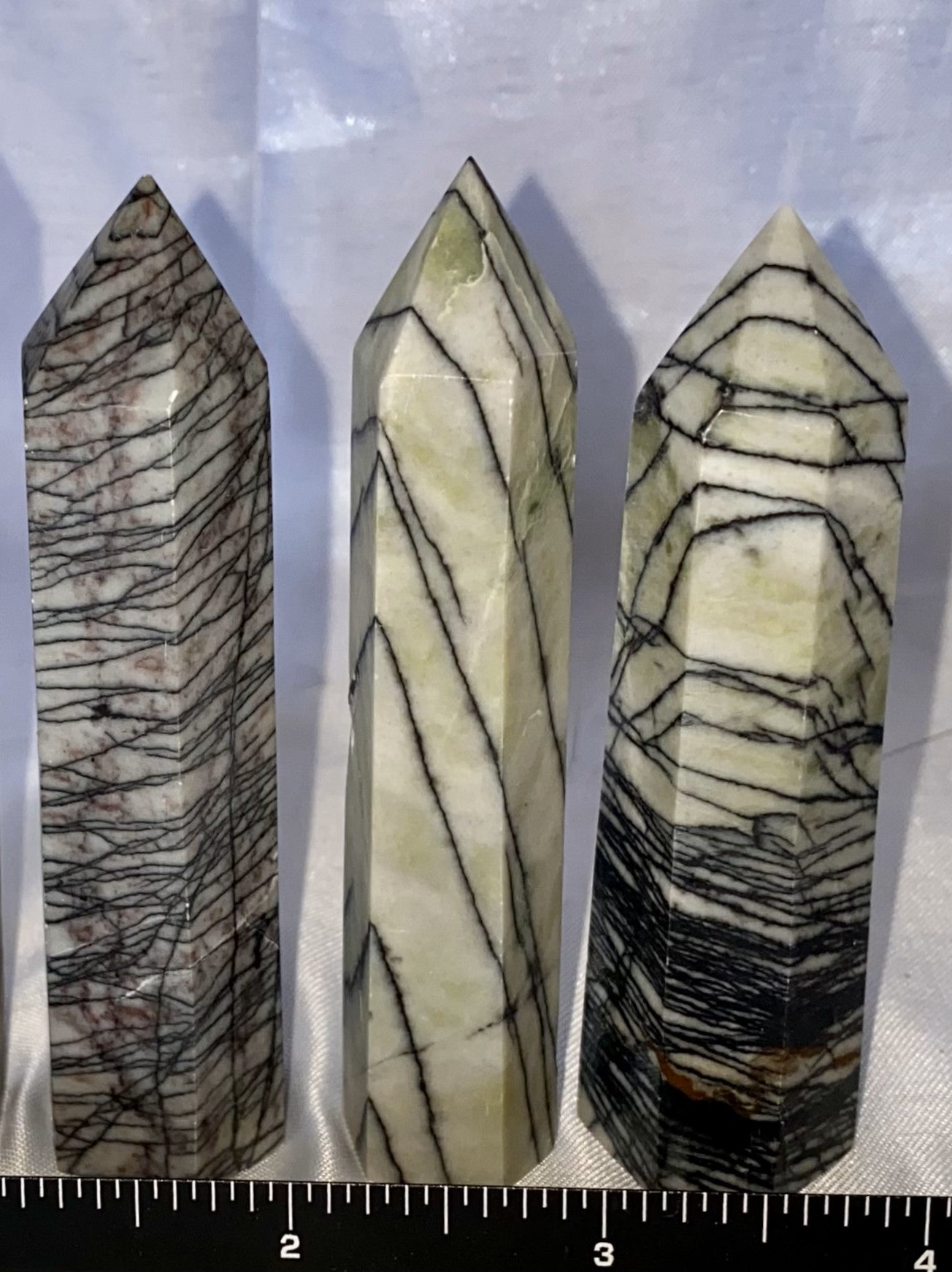 Spiderweb Jasper Point m1,2,3  - striped black cream white polished stone sculpture