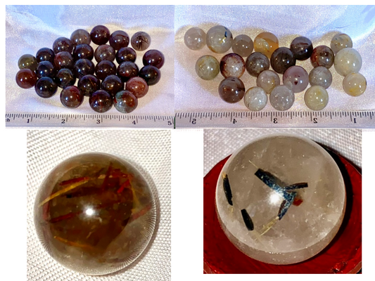 Small Quartz Spheres with Incredible Inclusions xx - Rutile, Tourmaline, Red Healer, Flash in clear and smoky quartz polished crystal sculptures