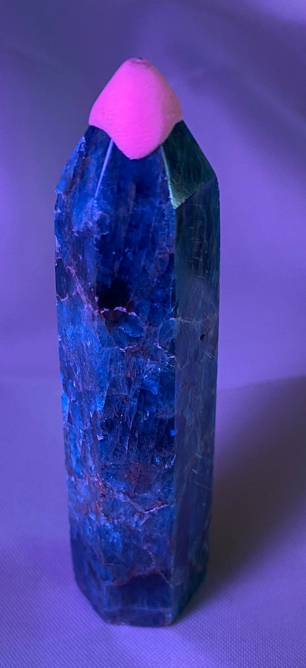 Apatite point t2  - polished blue green stone mini-tower sculpture