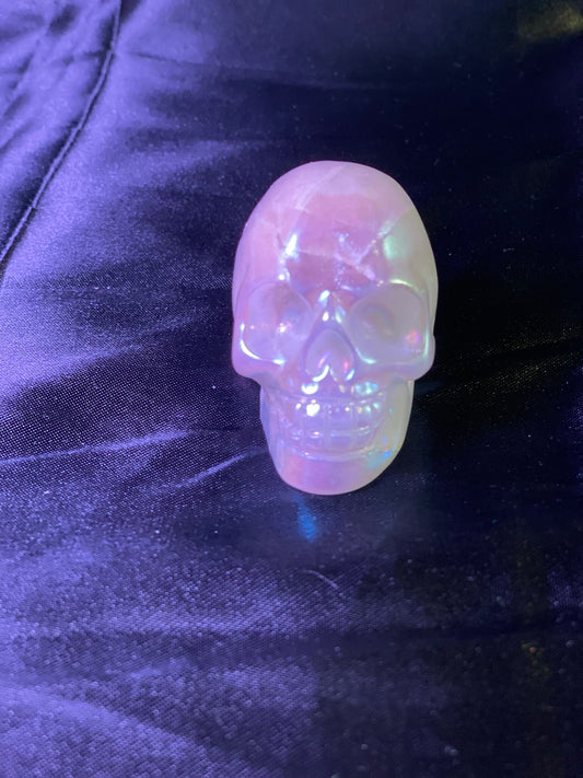 Aura Agate Skull - Halloween decor, spooky polished stone sculpture