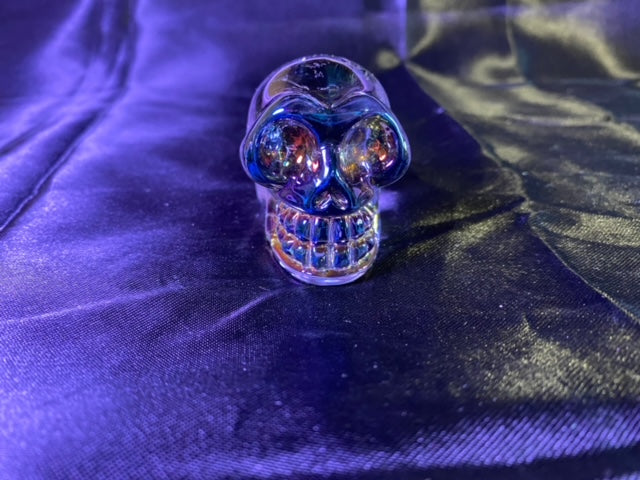 Aura'd Glass Skull - Halloween decor, spooky polished stone sculpture