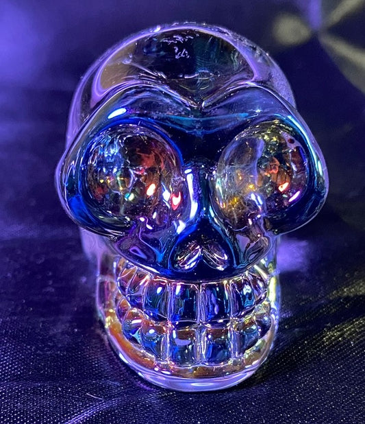 Aura'd Glass Skull - Halloween decor, spooky polished stone sculpture