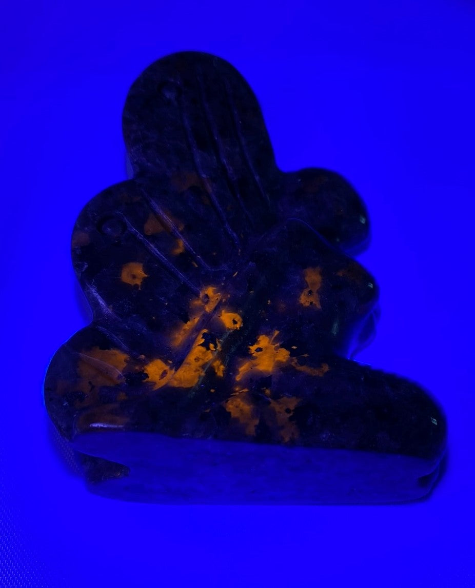 Yooperlite Fairy Figurine (UV Reactive) - polished gray black stone sculpture glows red under blacklight