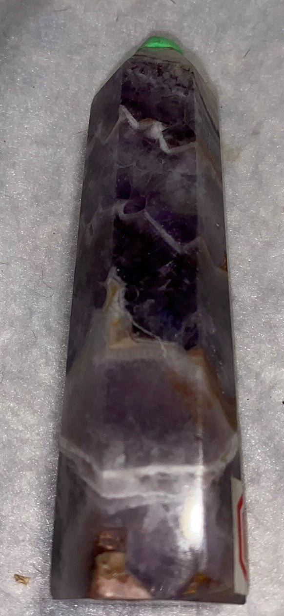 Chevron Amethyst Point 1s  - purple white polished stone mini-tower sculpture