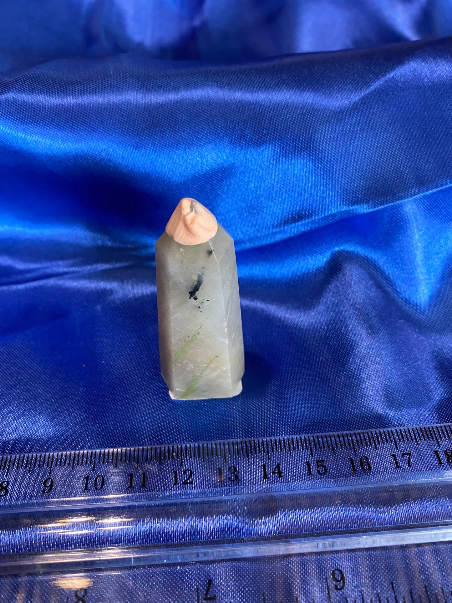 Tourmalated Quartz Point t - polished clear white black stone sculpture