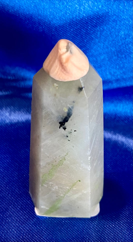 Tourmalated Quartz Point t - polished clear white black stone sculpture