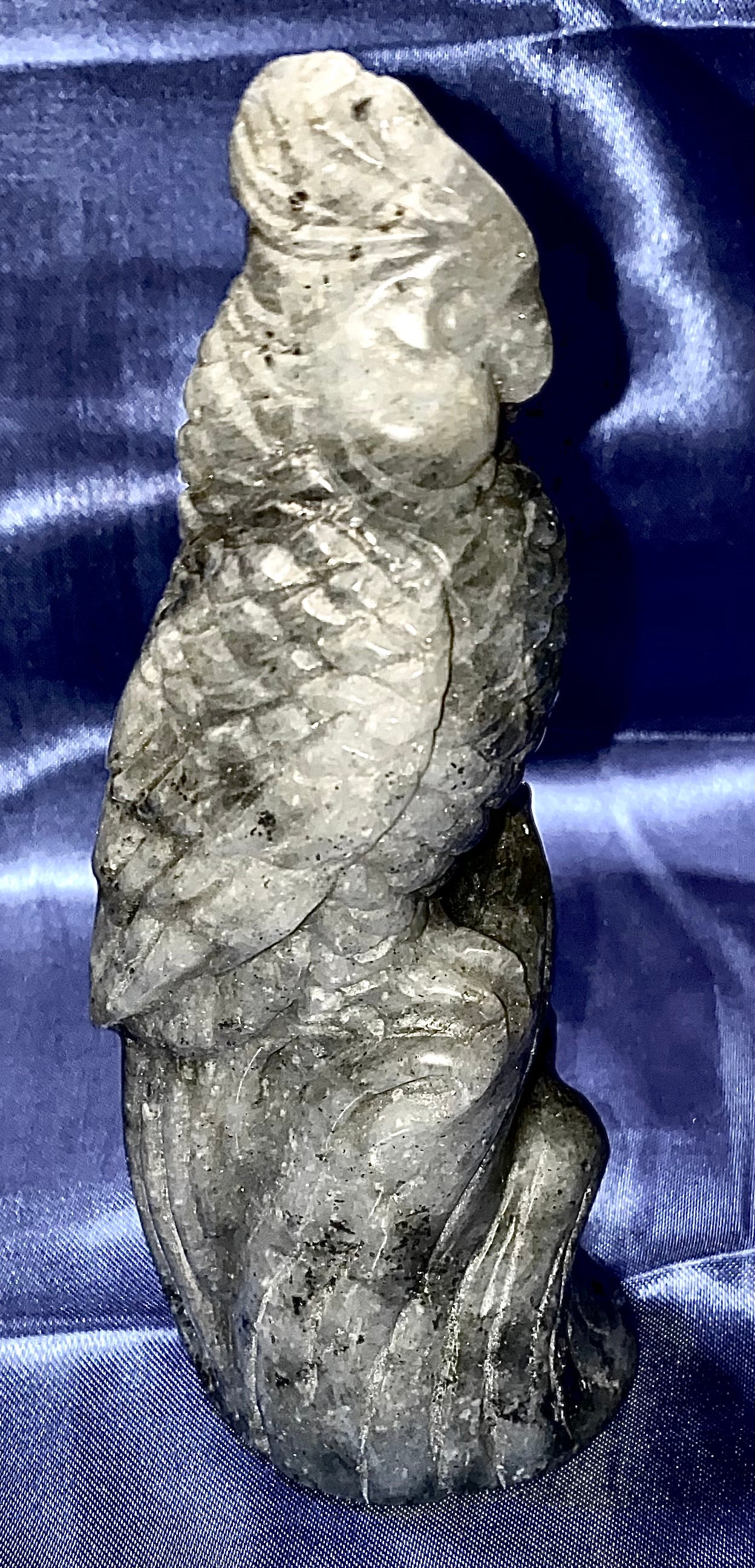 Labradorite Cockatoo Statue - polished blue green gold flash stone sculpture