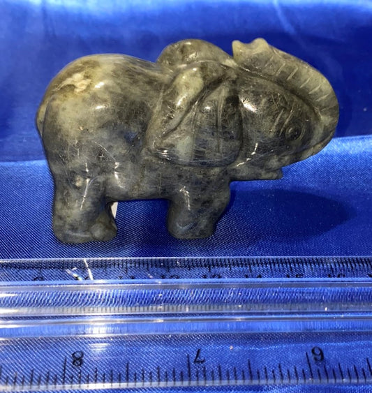 Labradorite Elephant Figurine - polished blue gold flash stone sculpture