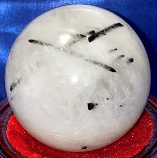 Tourmalated Quartz Sphere s1 - polished clear white black stone sculpture