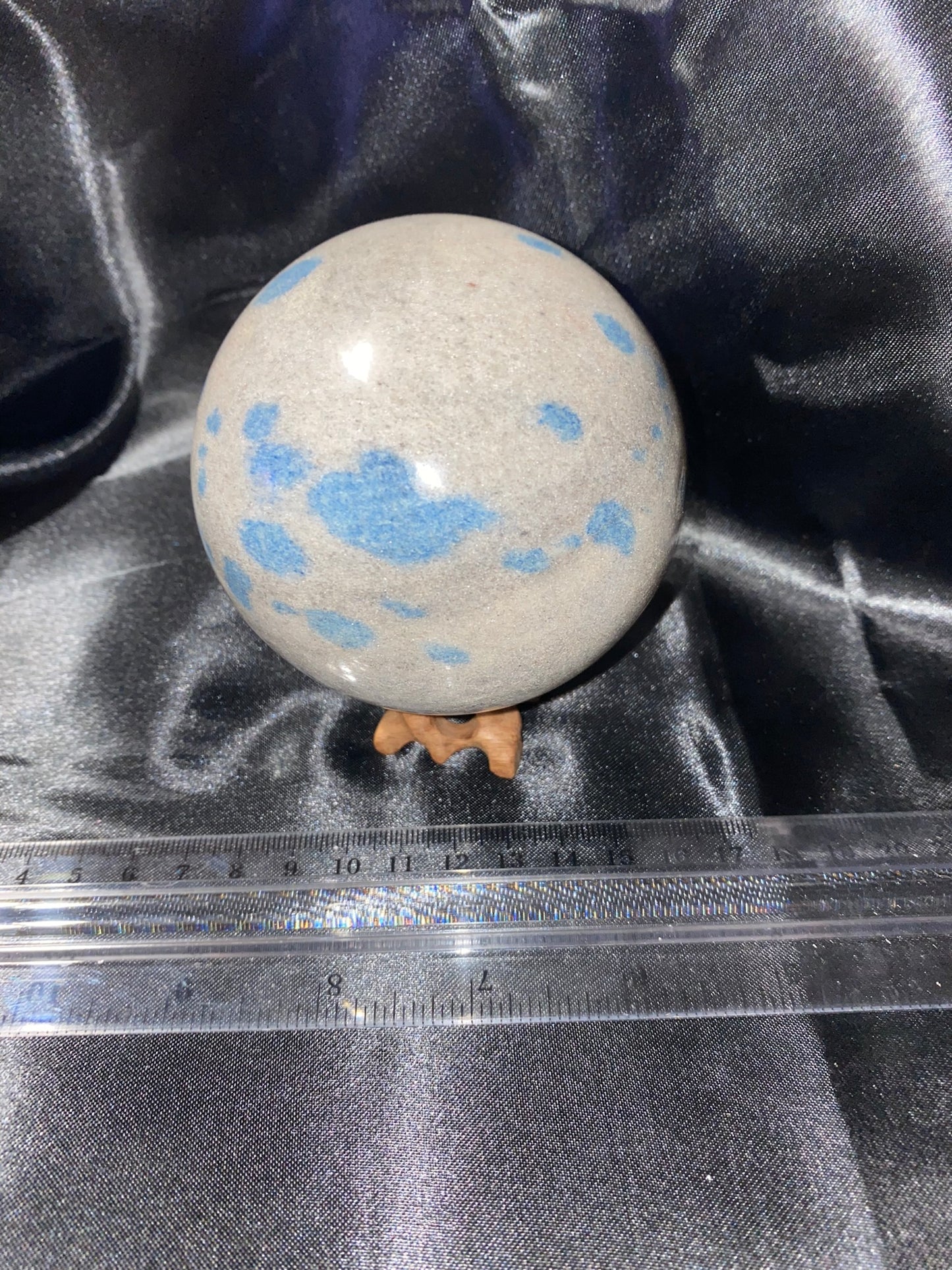 K2 Sphere m1 - polished mottled pink blue stone sculpture