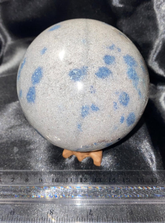 K2 Sphere m2 - polished mottled pink blue stone sculpture