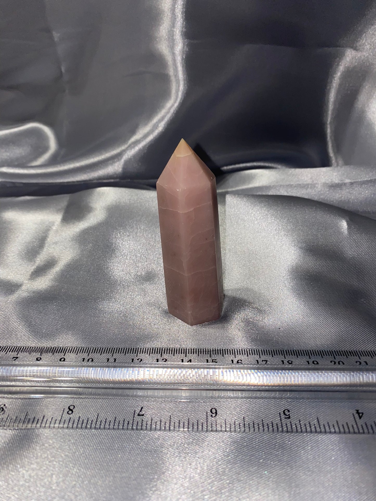 Pink Opal Point 2 - polished pink white stone mini-tower sculpture