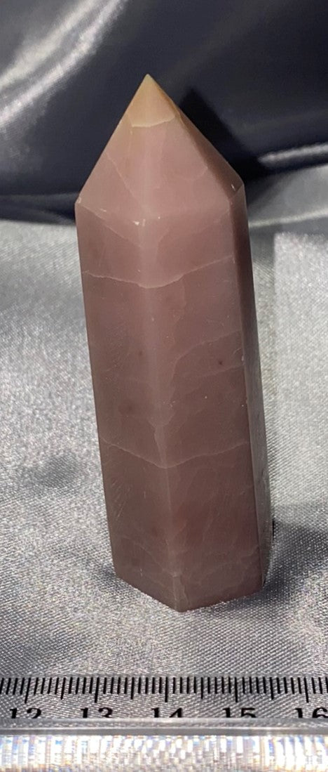 Pink Opal Point 2 - polished pink white stone mini-tower sculpture