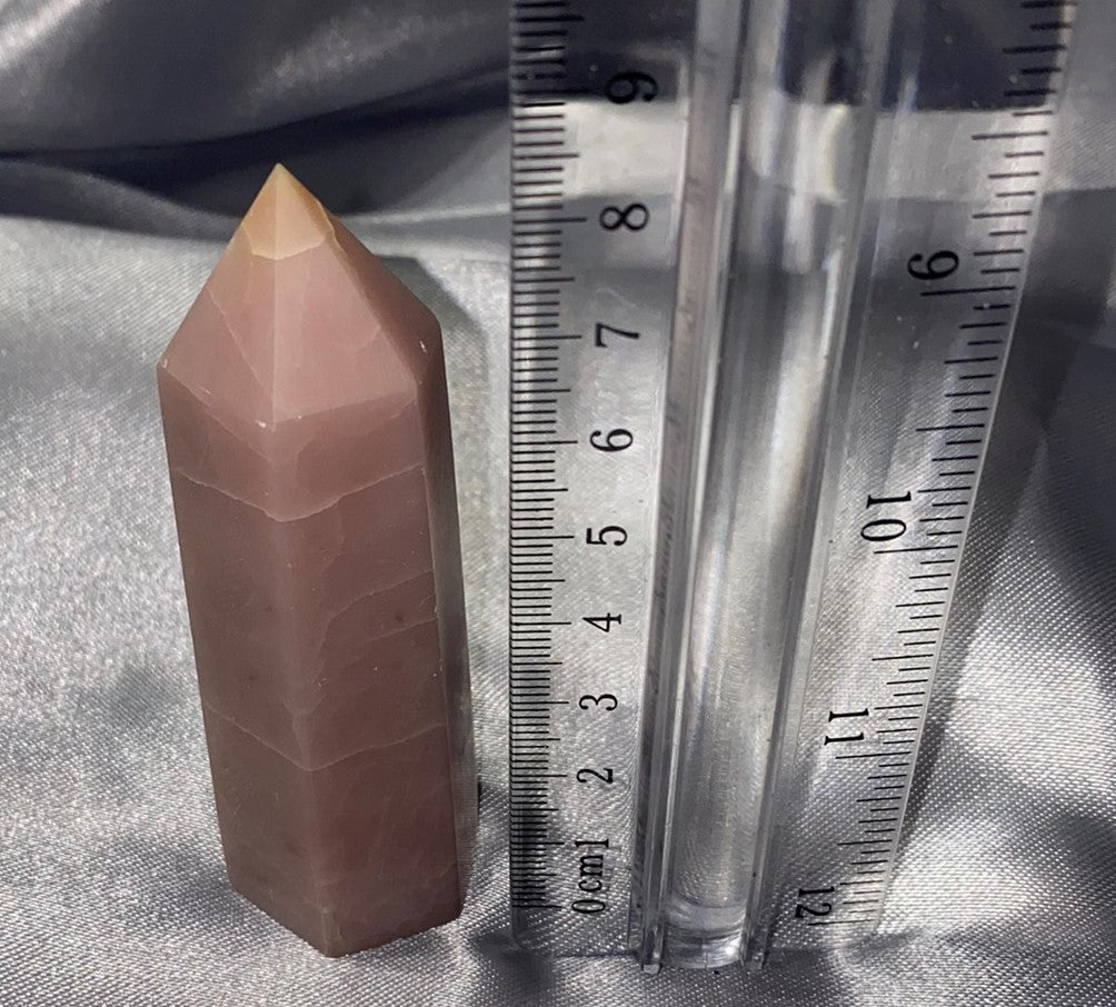 Pink Opal Point 2 - polished pink white stone mini-tower sculpture