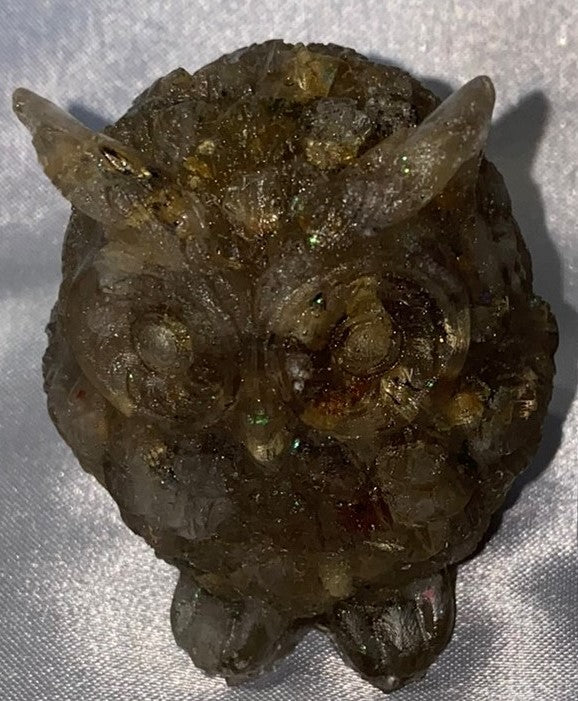 Resin Owl Figurine (Rutilated Quartz filled)