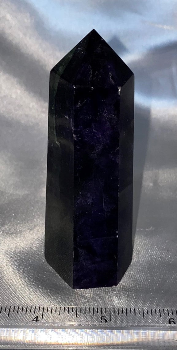 Fluorite Point 1s - polished purple blue white stone mini-tower sculpture