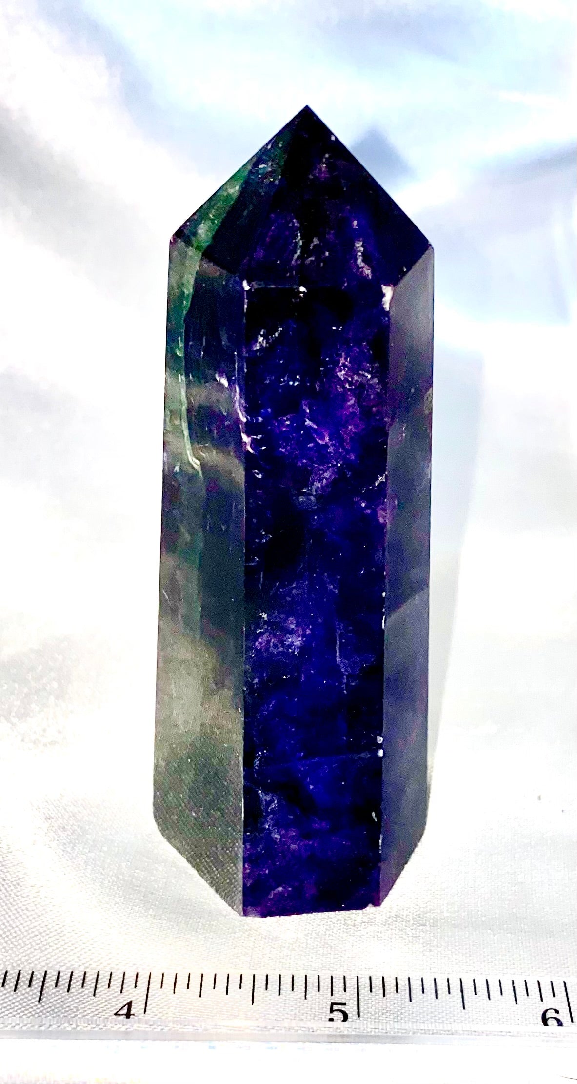 Fluorite Point 1s - polished purple blue white stone mini-tower sculpture