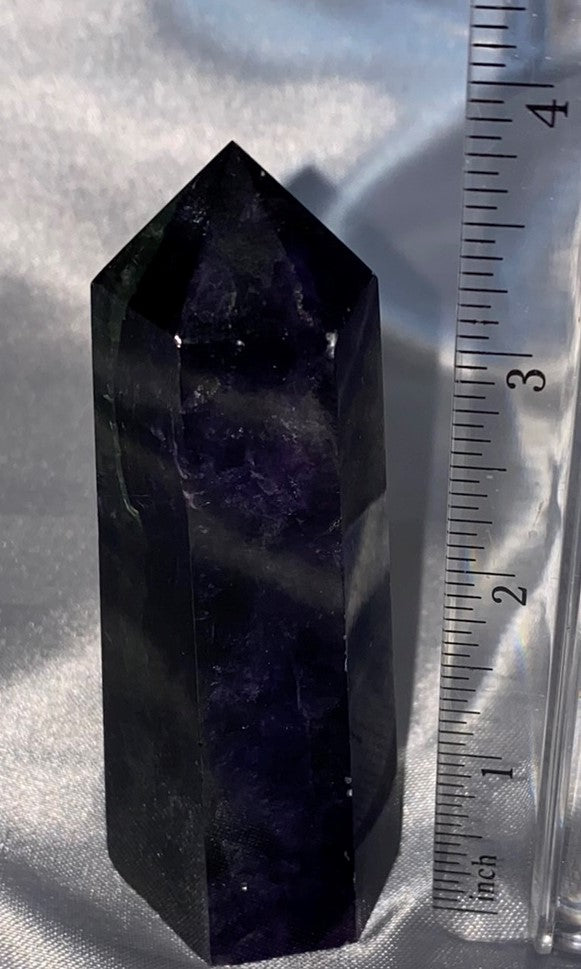 Fluorite Point 1s - polished purple blue white stone mini-tower sculpture