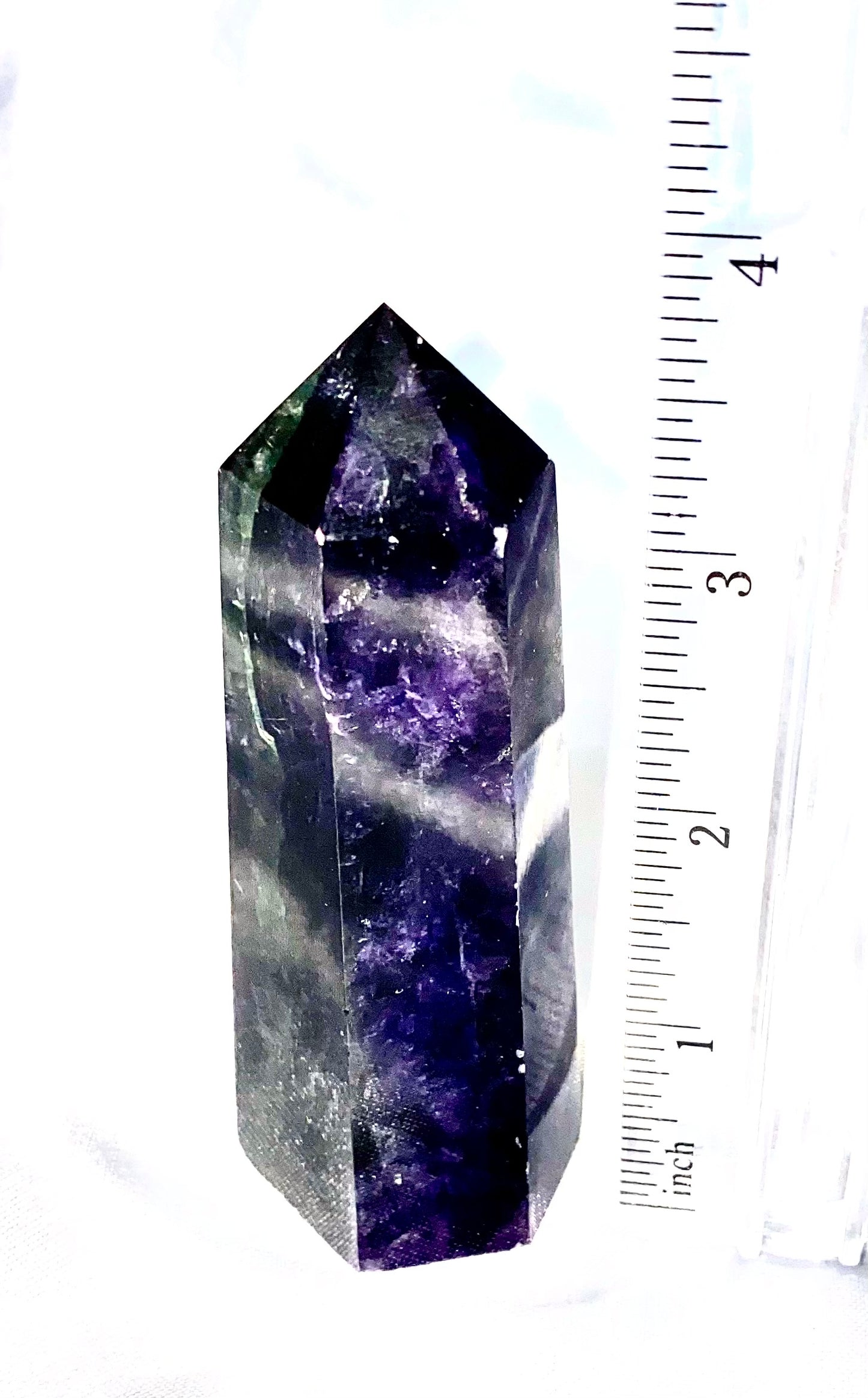 Fluorite Point 1s - polished purple blue white stone mini-tower sculpture