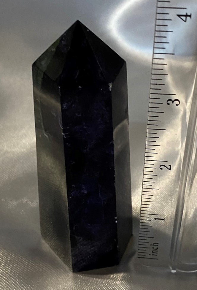 Fluorite Point 1m - polished purple blue white stone mini-tower sculpture