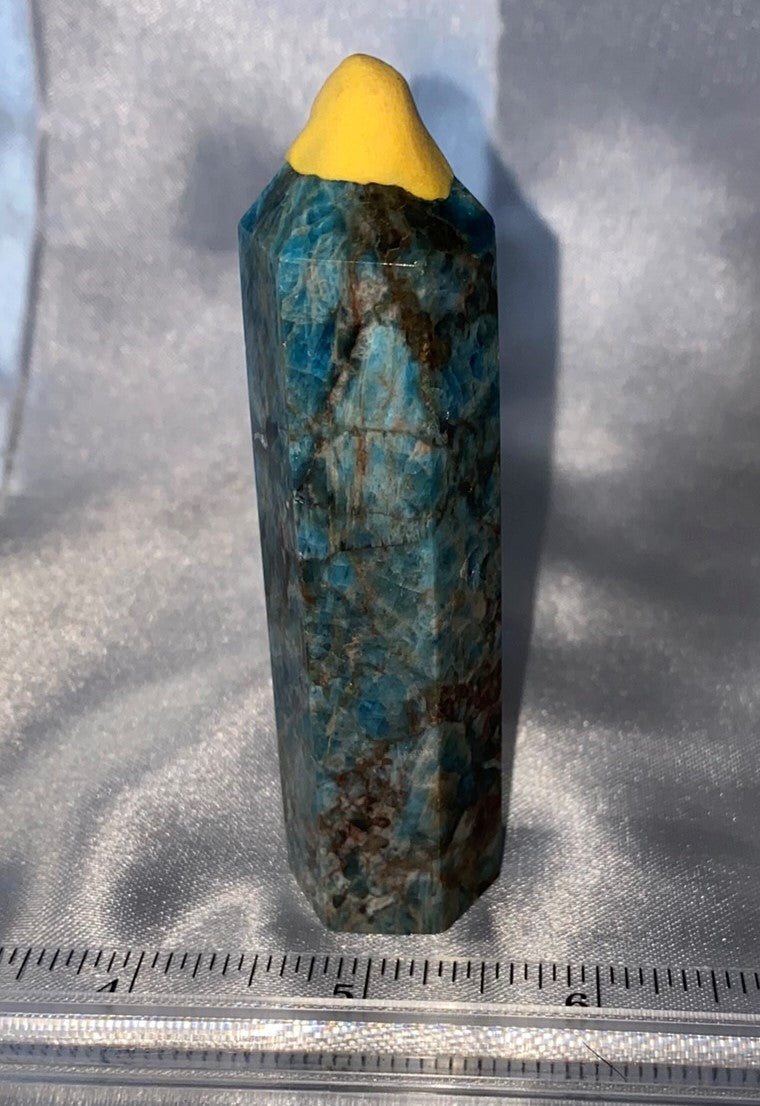 Apatite Point m1  - polished blue green stone mini-tower sculpture