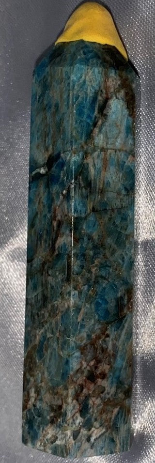 Apatite Point m1  - polished blue green stone mini-tower sculpture