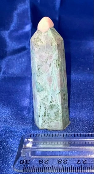 Green Moonstone Point 2 - polished green white flash stone mini-tower sculpture