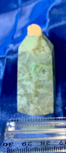 Green Moonstone Point 5 - polished green white flash stone mini-tower sculpture