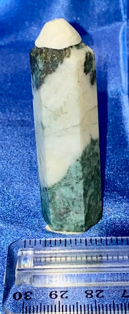 Green Pyrite Point  - polished green white silver stone mini-tower sculpture