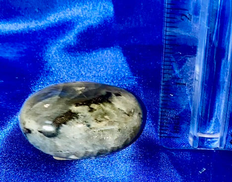 Labradorite Palm Stone 1 - polished blue gold flash stone sculpture