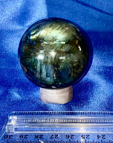 Labradorite Sphere 1s - polished blue gold flash stone sculpture