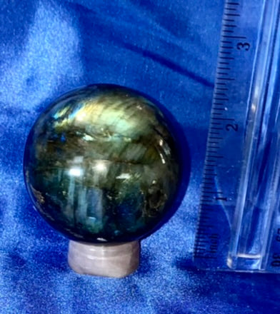 Labradorite Sphere 1s - polished blue gold flash stone sculpture